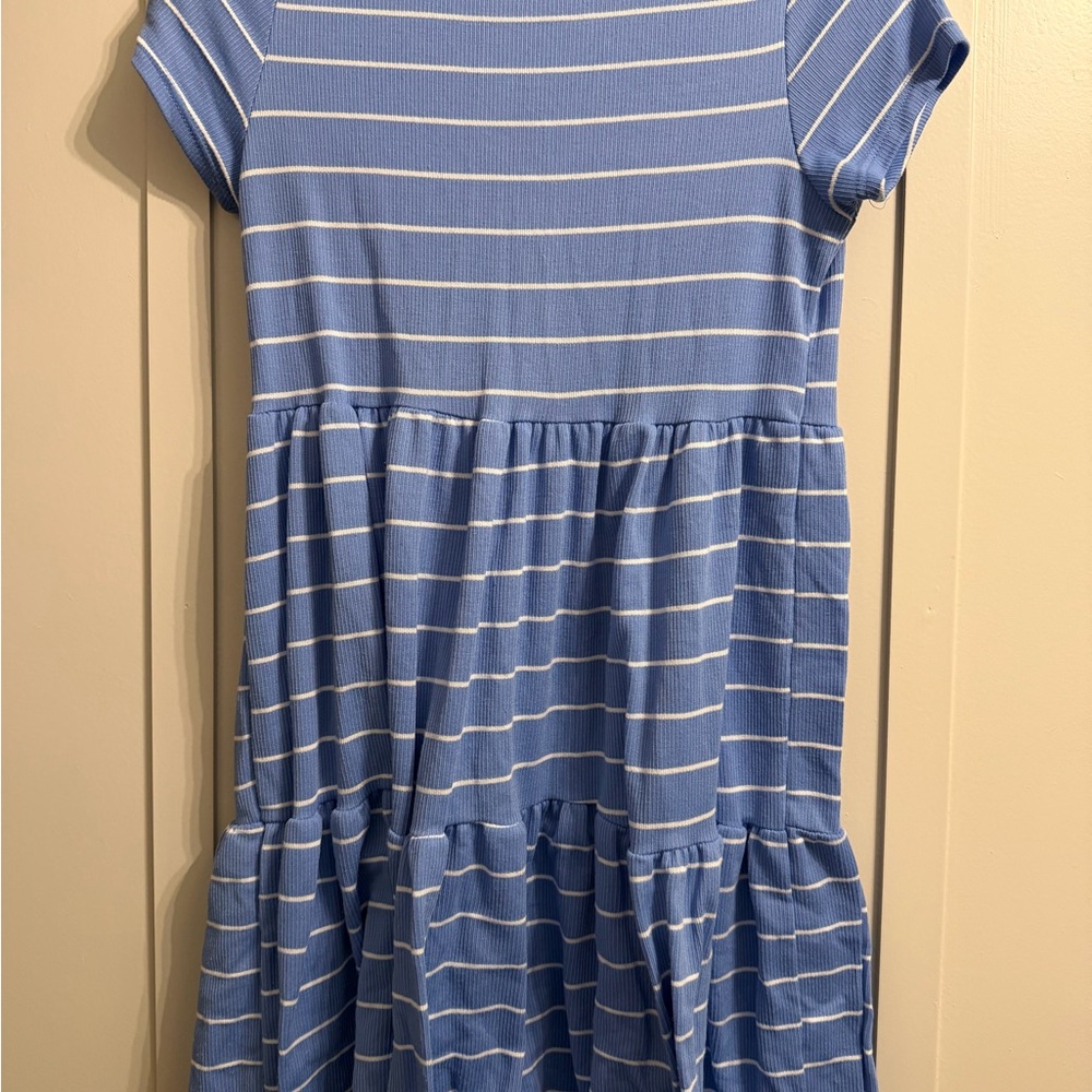 See You Monday Blue and White Striped Casual Dress